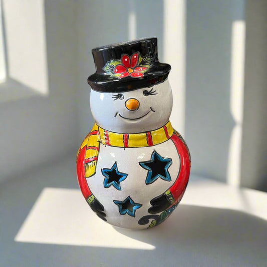 Talavera Snowman Figurine | Festive Hand-Painted Holiday Art