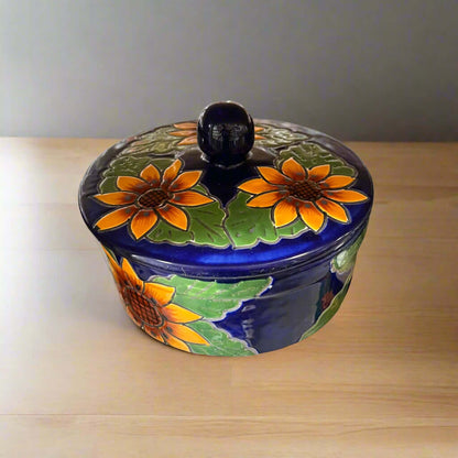 Talavera Tortilla Warmer | Handmade Sunflower Mexican Pottery