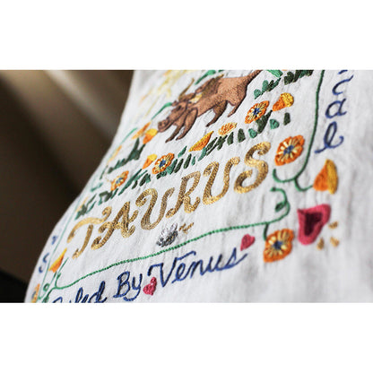 Taurus Astrology Hand-Embroidered Pillow by Cat Studio Quirks!