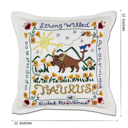 Taurus Astrology Hand-Embroidered Pillow by Cat Studio Quirks!