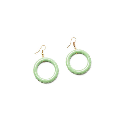 Tea Heavy Carve Drop Hoop Earrings by Splendette