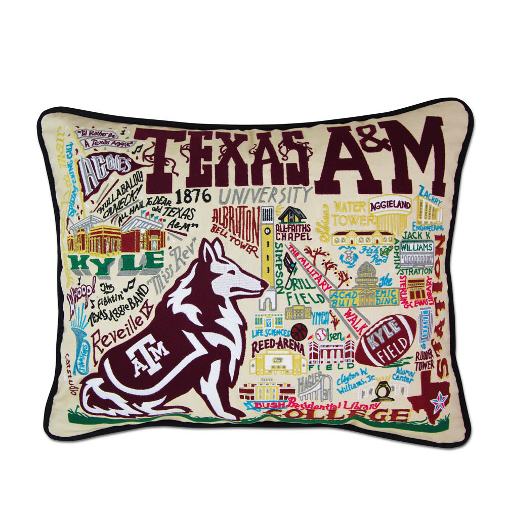 Texas A&M University Collegiate Embroidered Pillow by CatStudio Quirks!