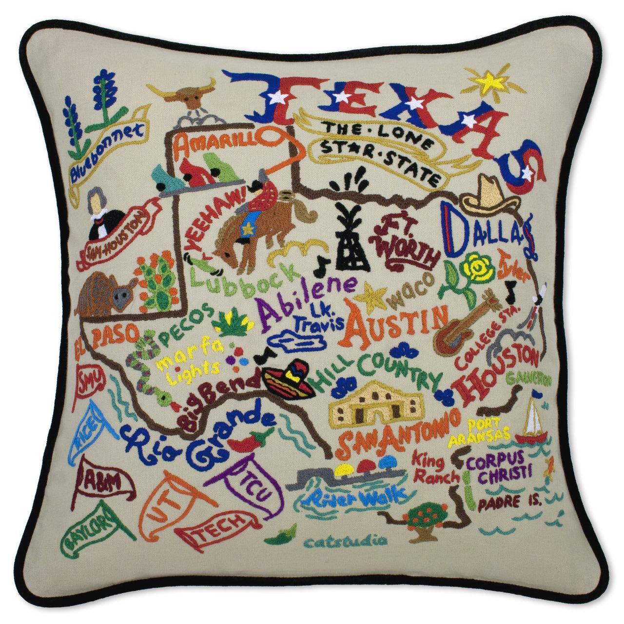 Texas Hand-Embroidered Pillow Quirks!
