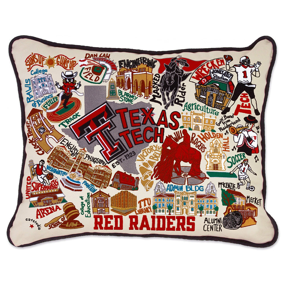 Texas Tech University Collegiate Embroidered Pillow by Cat Studio Quirks!