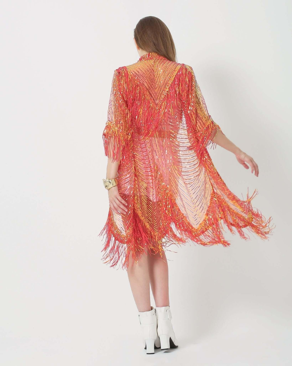 Sequin Kimono with Fringes - Luxury Duster - Handmade Rave and Festival Clothing for Women