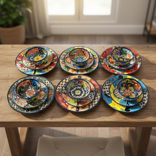 20-Piece Talavera Dinnerware Set | Handmade Floral Tableware (Seats 6)