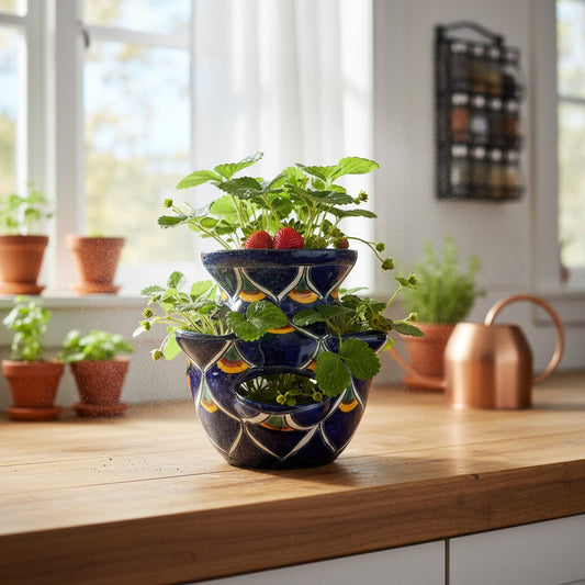 Talavera Strawberry Planter | Blue Peacock Design