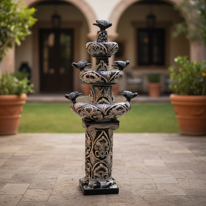 Talavera Blue & White Fountain | Authentic Mexican Ceramic Water Feature
