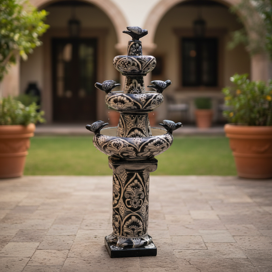 Talavera Blue & White Fountain | Authentic Mexican Ceramic Water Feature