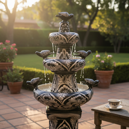 Talavera Blue & White Fountain | Authentic Mexican Ceramic Water Feature