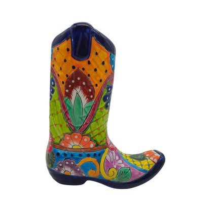 Talavera Boot Planter | Hand-Painted Mexican Flower Pot Art
