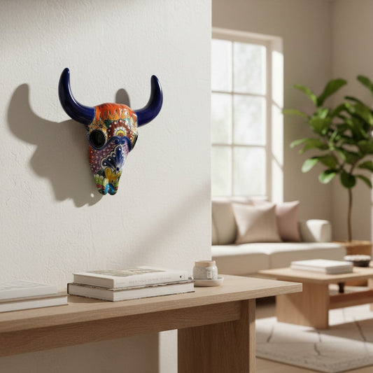 Talavera Bull Skull Wall Decor | Colorful Handcrafted Longhorn Art