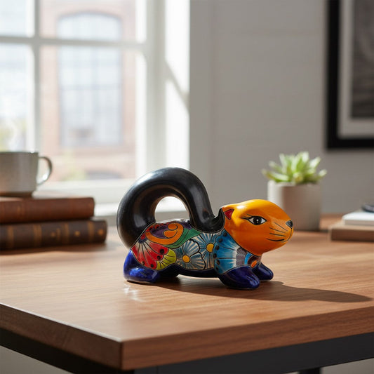 Talavera Squirrel Statue | Colorful Hand-Painted Mexican Figurine