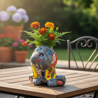 Vibrant Handmade Talavera Dog Statue | Colorful Mexican Canine Art (Medium)