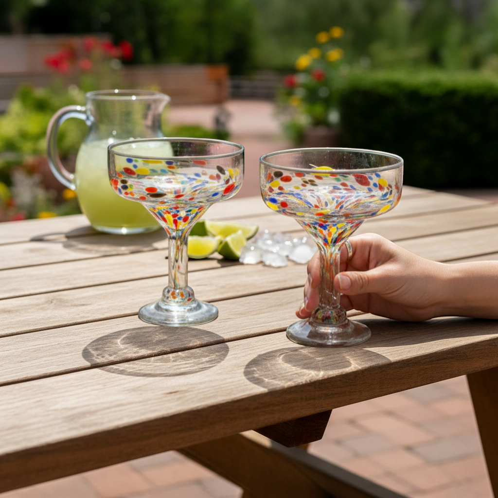 Hand-Blown Mexican Margarita Glass | Confetti Speckle Style