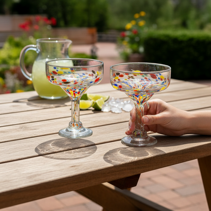 Hand-Blown Mexican Margarita Glass | Confetti Speckle Style