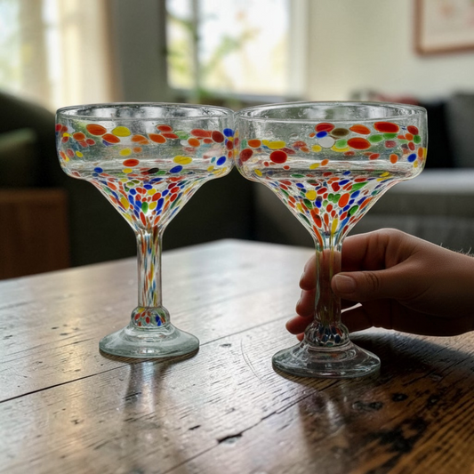 Hand-Blown Mexican Margarita Glass | Confetti Speckle Style