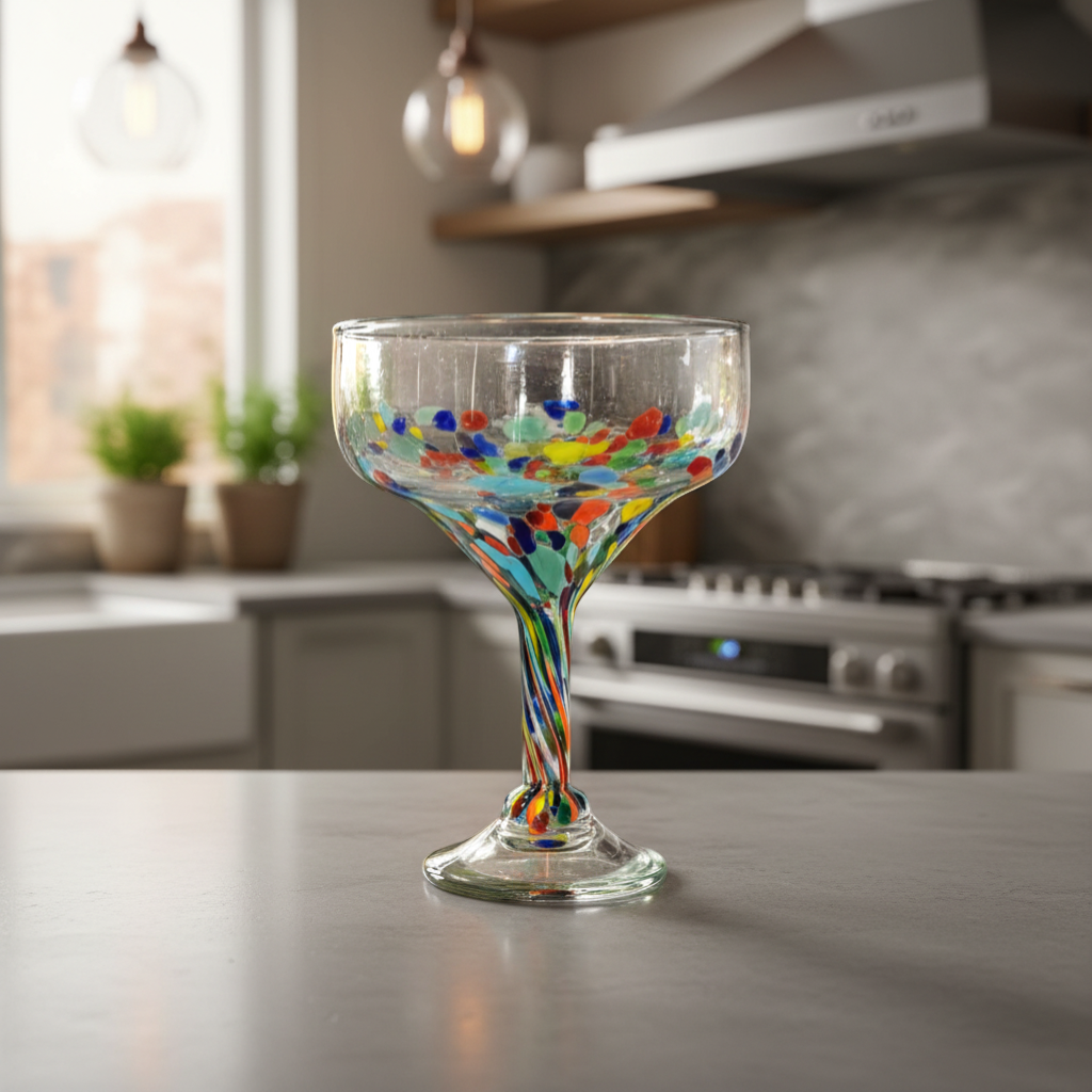 Hand-Blown Mexican Margarita Glass | Confetti Speckle Style