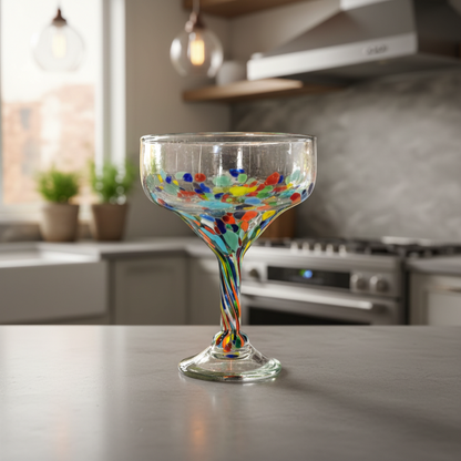 Hand-Blown Mexican Margarita Glass | Confetti Speckle Style