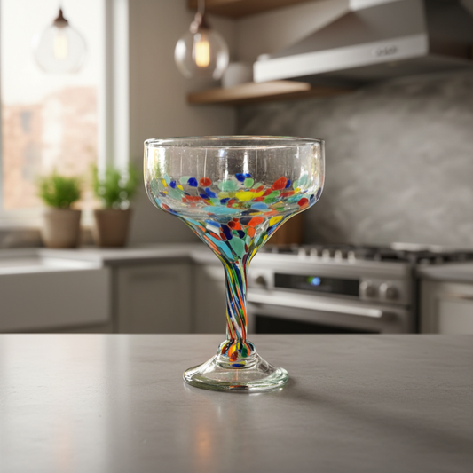 Hand-Blown Mexican Margarita Glass | Confetti Speckle Style
