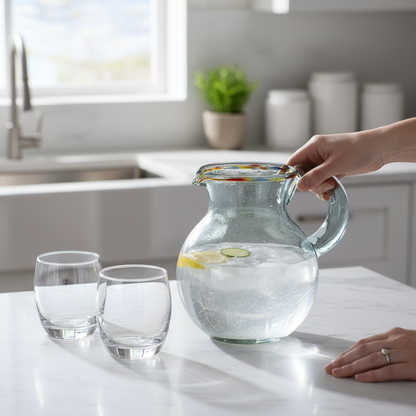 Mexican Hand Blown Glass Pitcher | Confetti Rim