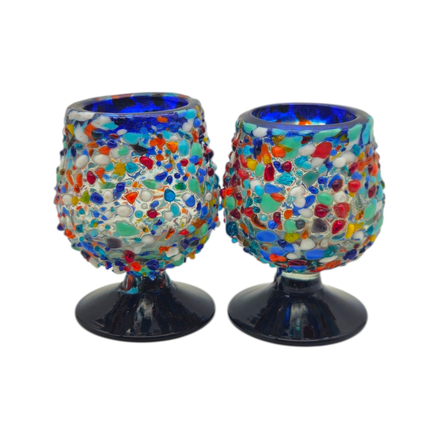 Confetti Rock Shot Glass | Blue Rim Cognac Style