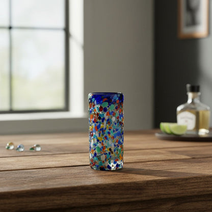 Confetti Double Shot Glass | Hand Blown Mexican Blue Rim