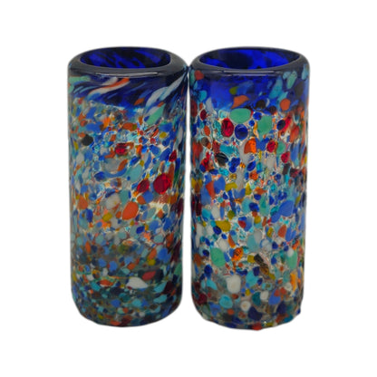 Confetti Double Shot Glass | Hand Blown Mexican Blue Rim