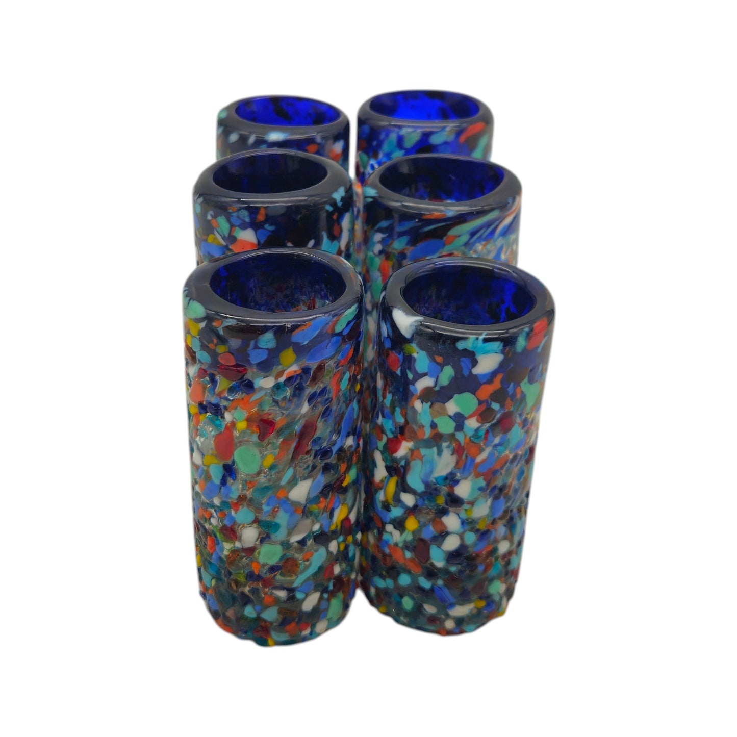 Confetti Double Shot Glass | Hand Blown Mexican Blue Rim