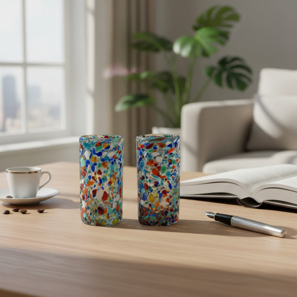 Hand Blown Double Shot Glass | Mexican Confetti Glassware