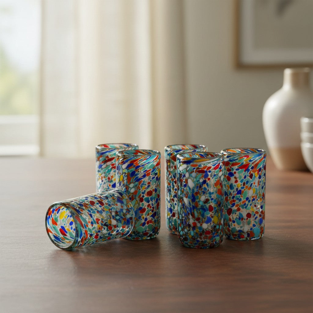 Hand Blown Double Shot Glass | Mexican Confetti Glassware
