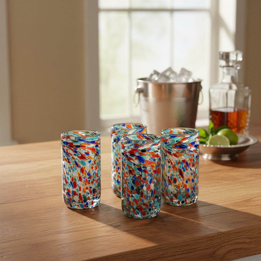 Hand Blown Double Shot Glass | Mexican Confetti Glassware