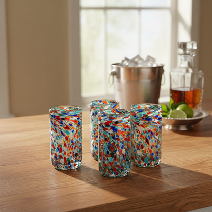 Hand Blown Double Shot Glass | Mexican Confetti Glassware