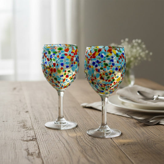 Mexican Confetti Rock Wine Glass | Hand-Blown Confetti Design