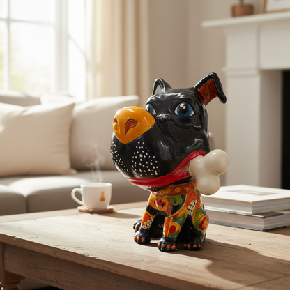 Talavera Dog with Bone | Handpainted Ceramic Canine Decor (Extra Large)