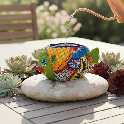 Small Talavera Fish Planter | Colorful Hand-Painted Mexican Statue Pottery