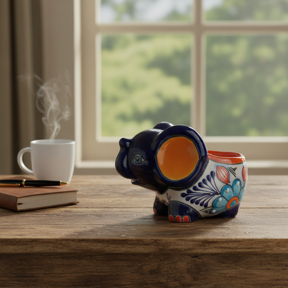 Hand-Painted Talavera Elephant Flower Pot | Colorful Small Talavera Planter
