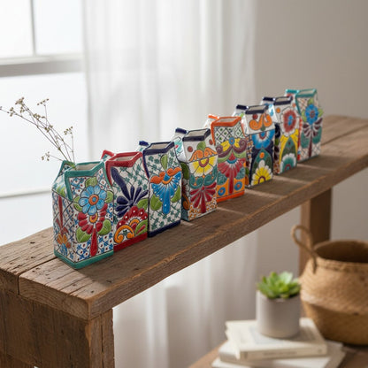 Talavera Hand-Painted Milk Carton | Colorful Mexican Container