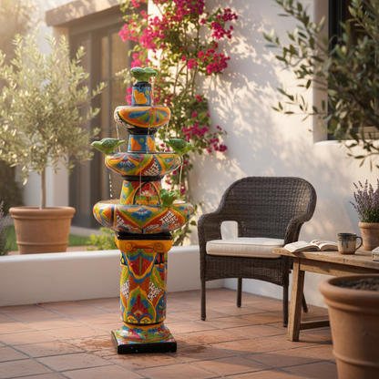 Handcrafted Talavera Fountain | Authentic Mexican Art (4ft Tall)