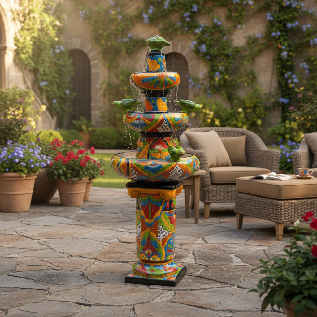 Handcrafted Talavera Fountain | Authentic Mexican Art (4ft Tall)