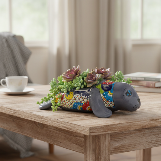 Mexican Handmade Seal Planter | Colorful Talavera Seal (Medium Size)