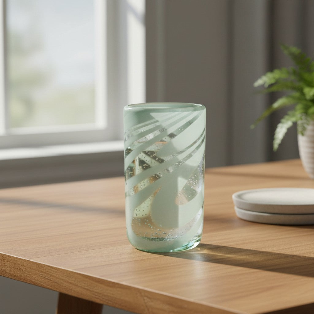 White Swirl Hand-Blown Mexican Glass | Artisan Drinkware