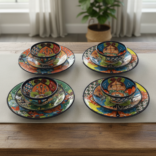 20-Piece Talavera Dinnerware Set | Handmade Floral Tableware (Seats 6)