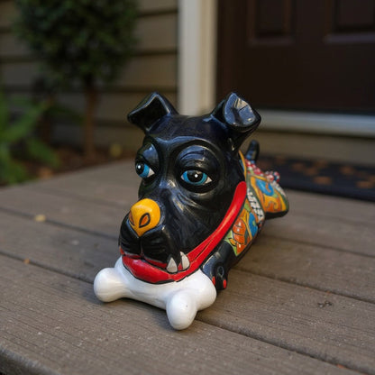 Handpainted Talavera Ceramic Large Laying Dog Decor with Bone