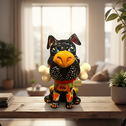 Talavera Dog with Bone | Handpainted Ceramic Canine Decor (Extra Large)