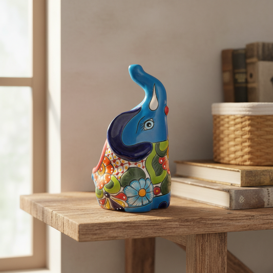Handmade Talavera Elephant Planter | Colorful Medium Animal Art