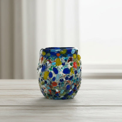 Confetti Rimmed Shot Glass | Hand-Blown Mexican Glassware with Blue Rim