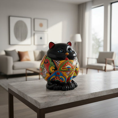Fat Cat Talavera Planter | Handmade Mexican Pottery