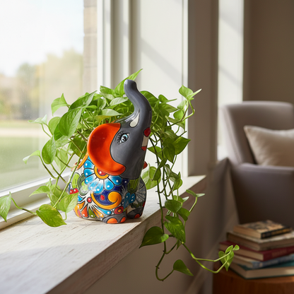 Handmade Talavera Elephant Planter | Colorful Medium Animal Art