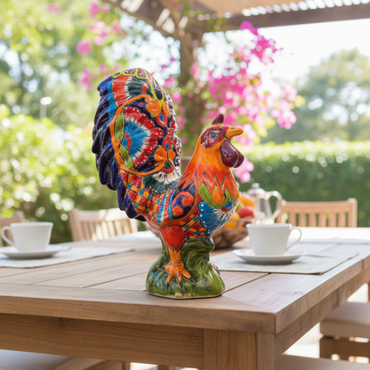 Talavera Rooster Statue | Large Hand-Painted Ceramic Decor